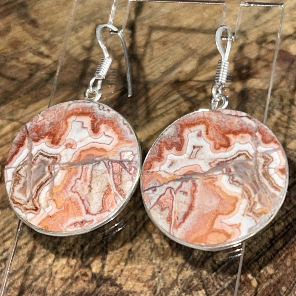 Quarter Size Laguna Lace Agate Earrings 1 1/2”